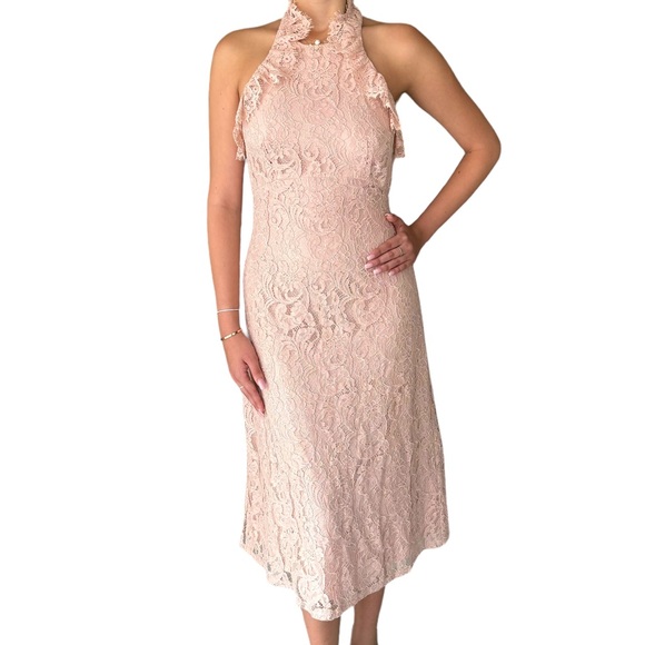 Nanette Lepore Blush Laced Ruffled Cotton Backless Cocktail Midi Dress Women’s 4 - Picture 3 of 16